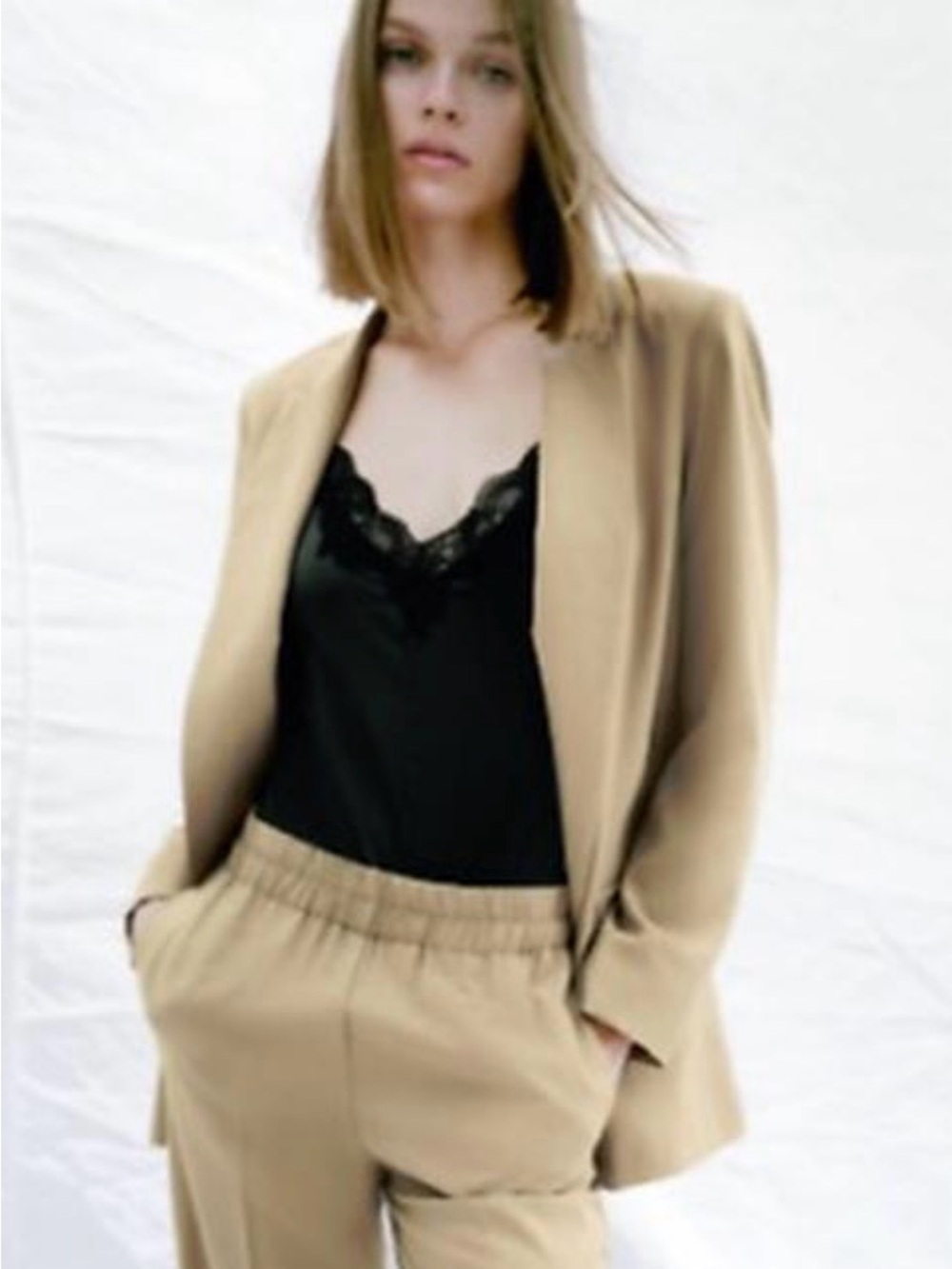 Zara Tan Open-Front Blazer